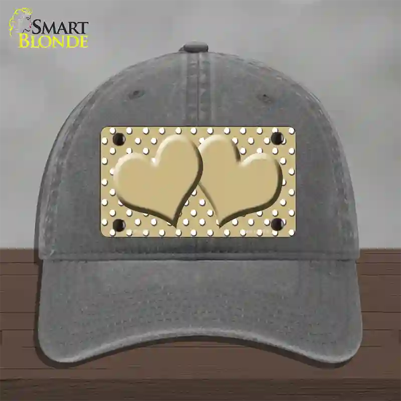 Gold White Polka Dot Center Hearts Novelty License Plate Hat Unconstructed Cotton / Charcoal