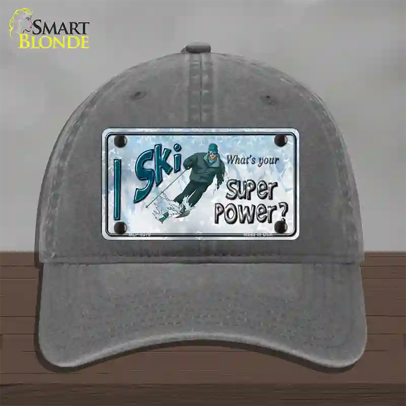 I Ski What's Your Super Power Male Novelty License Plate Hat Unconstructed Cotton / Charcoal