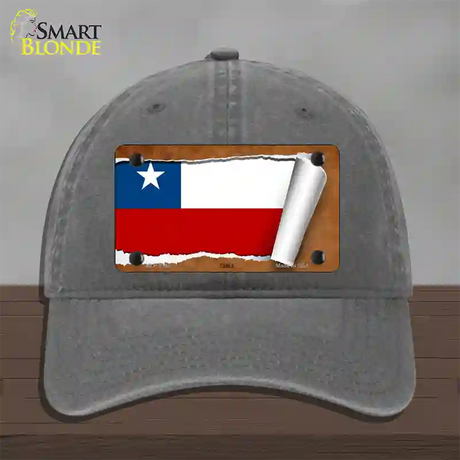 Chile Flag Scroll Novelty License Plate Hat Unconstructed Cotton / Charcoal