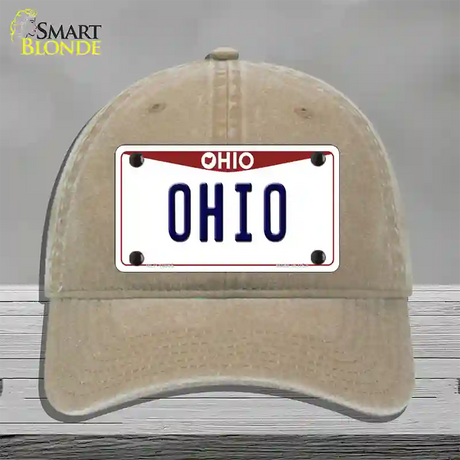 Ohio Maroon Novelty License Plate Hat Unconstructed Cotton / Khaki