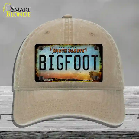 Bigfoot North Dakota Novelty License Plate Hat Tag Unconstructed Cotton / Khaki