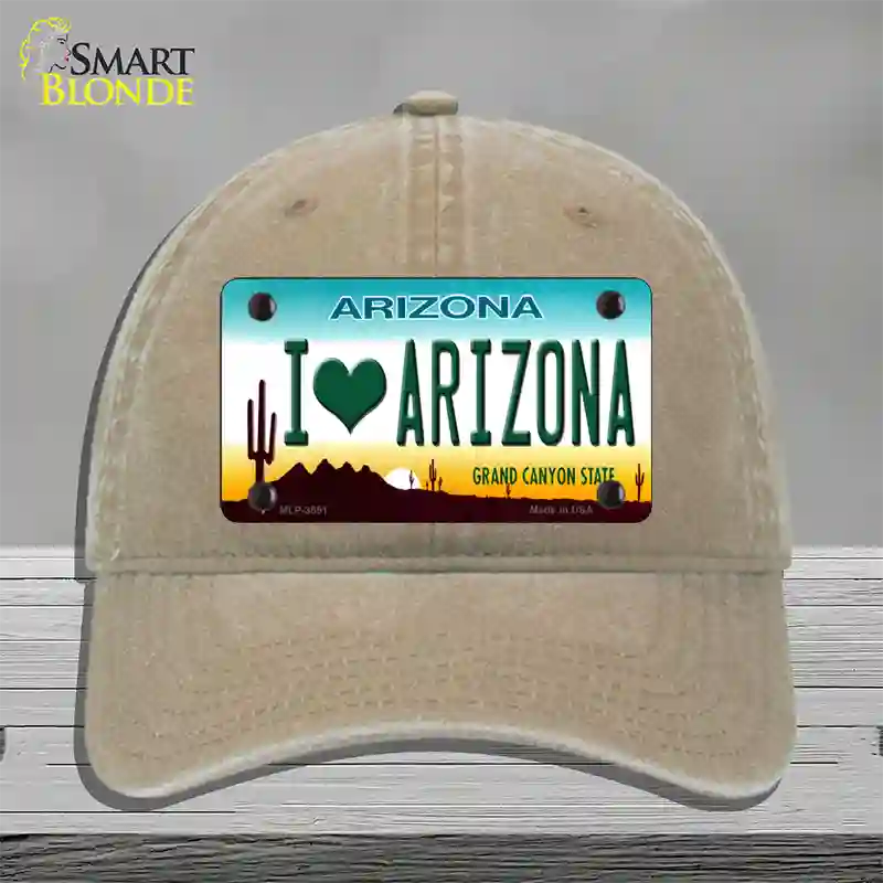I Love Arizona Novelty License Plate Hat Unconstructed Cotton / Khaki