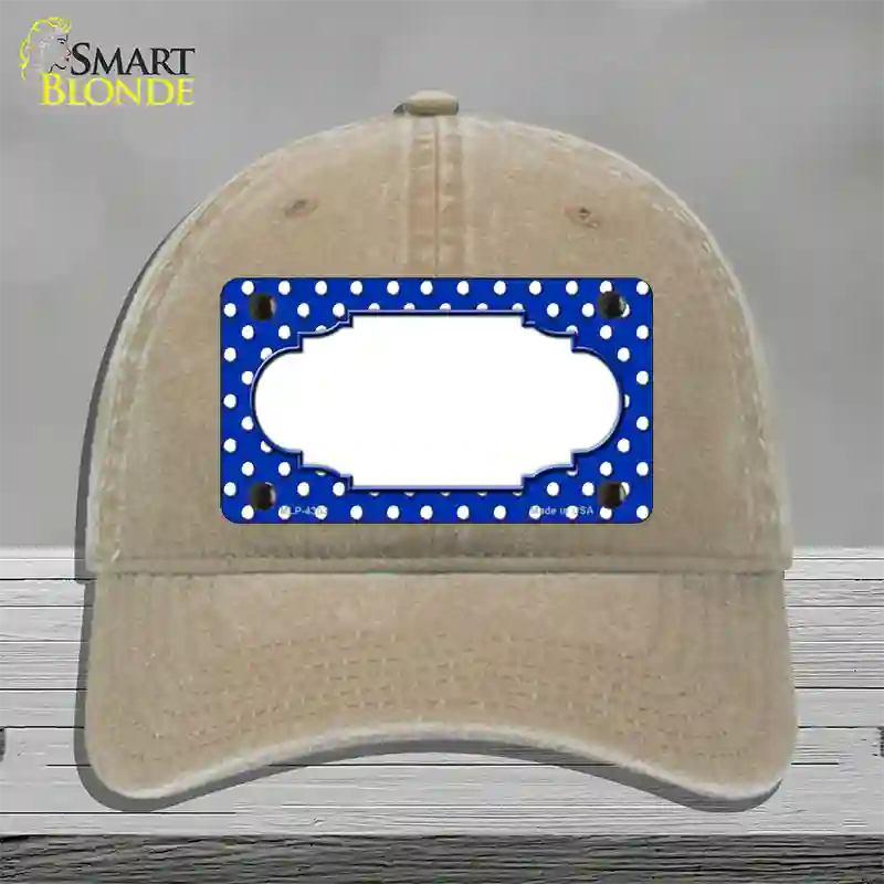 Scallop Blue White Polka Dot Novelty License Plate Hat Unconstructed Cotton / Khaki