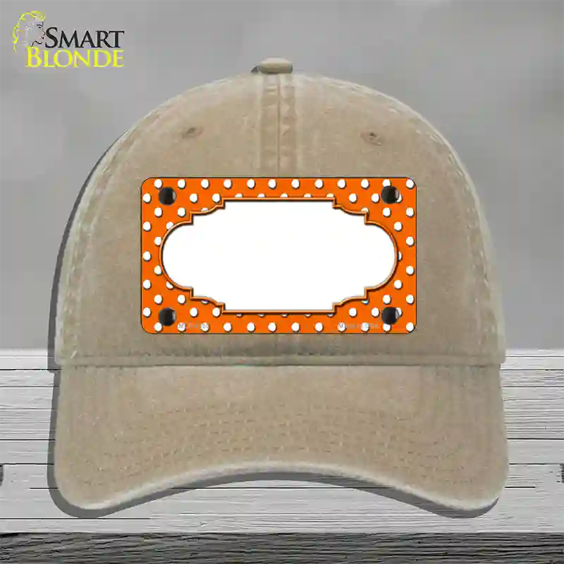 Scallop Orange White Polka Dot Novelty License Plate Hat Unconstructed Cotton / Khaki