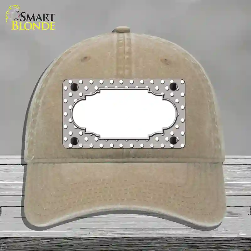 Scallop Grey White Polka Dot Novelty License Plate Hat Unconstructed Cotton / Khaki