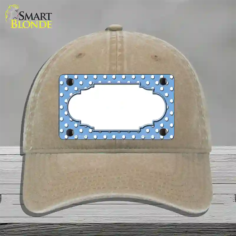 Scallop Light Blue White Polka Dot Novelty License Plate Hat Unconstructed Cotton / Khaki