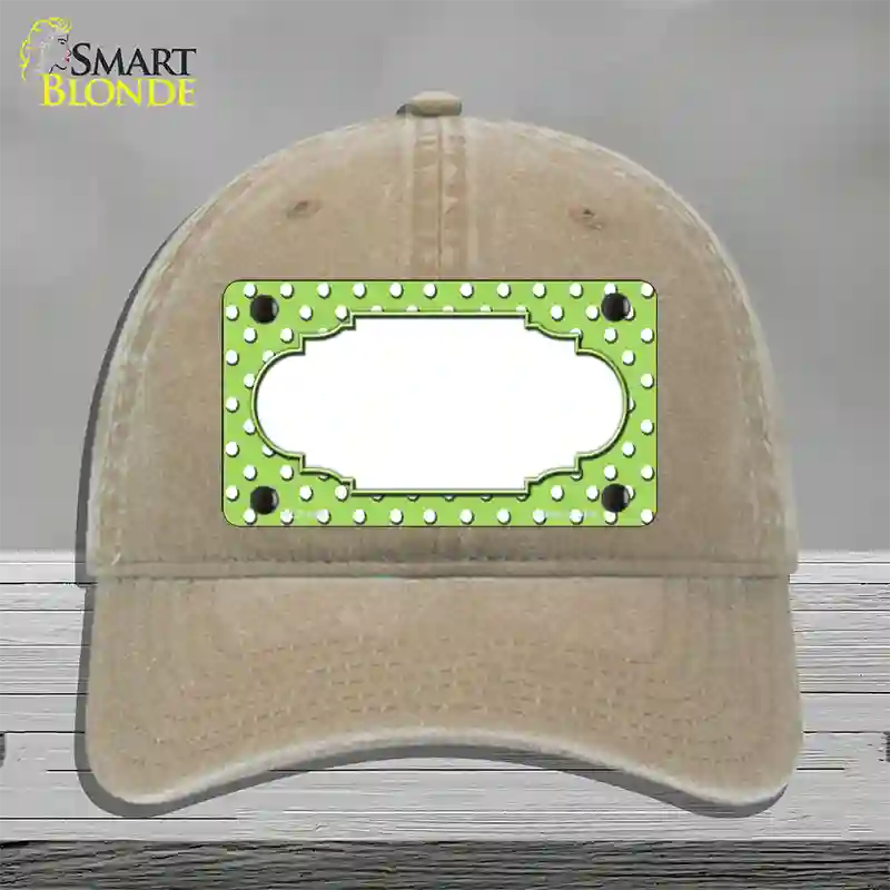 Scallop Lime Green White Polka Dot Novelty License Plate Hat Unconstructed Cotton / Khaki