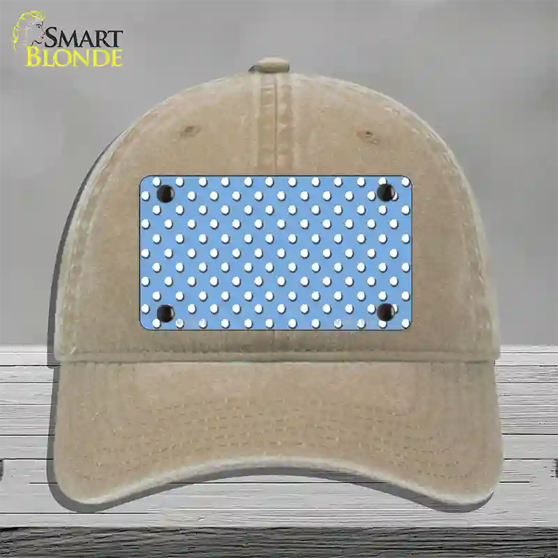Light Blue Polka Dot Novelty License Plate Hat Unconstructed Cotton / Khaki