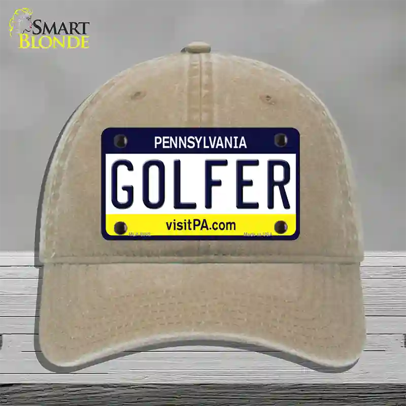 Golfer Pennsylvania State Novelty License Plate Hat Unconstructed Cotton / Khaki
