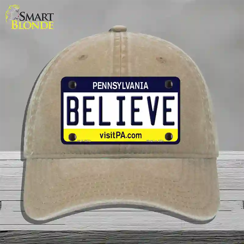 Believe Pennsylvania State Novelty License Plate Hat Unconstructed Cotton / Khaki