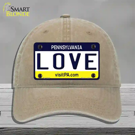 Love Pennsylvania State Novelty License Plate Hat Unconstructed Cotton / Khaki