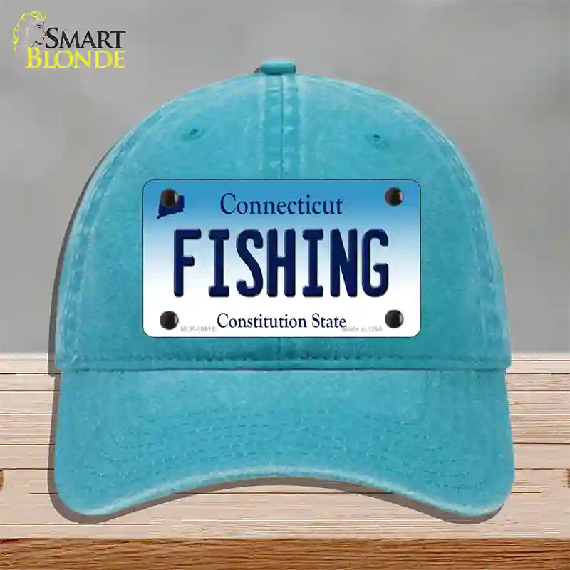 Fishing Connecticut Novelty License Plate Hat Unconstructed Cotton / Lake Blue