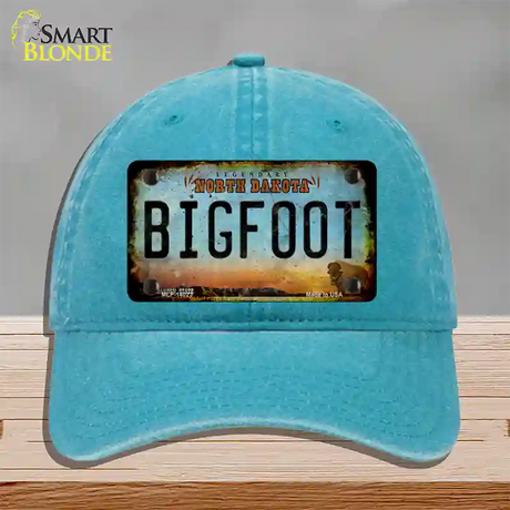 Bigfoot North Dakota Novelty License Plate Hat Tag Unconstructed Cotton / Lake Blue