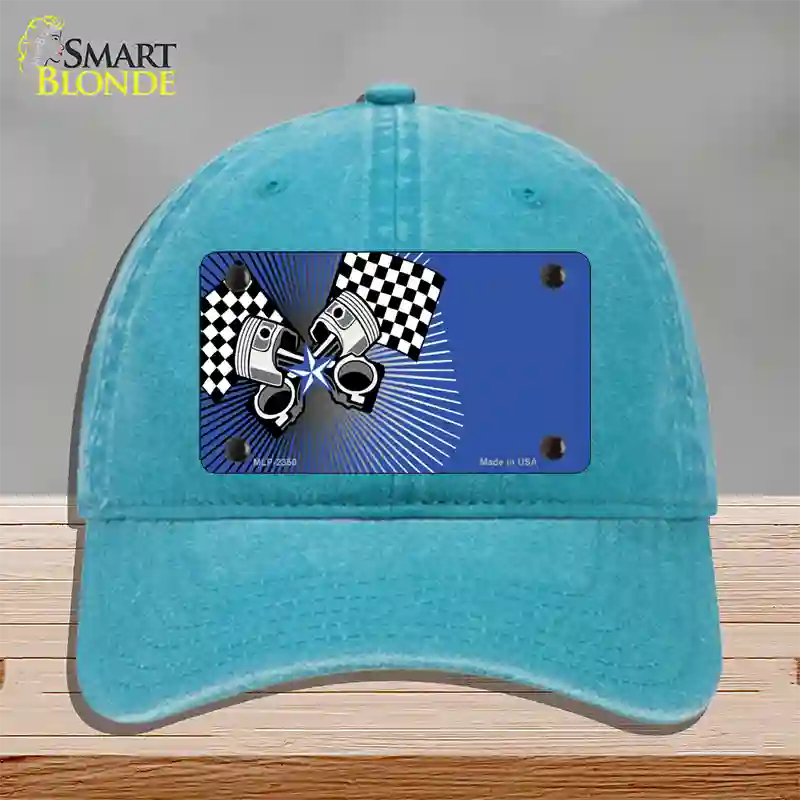 Racing Pistons Offset Novelty License Plate Hat Unconstructed Cotton / Lake Blue