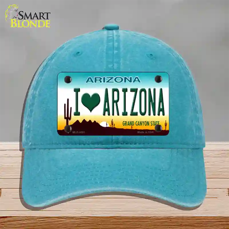 I Love Arizona Novelty License Plate Hat Unconstructed Cotton / Lake Blue