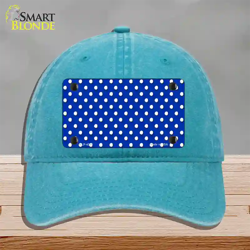 Blue Polka Dot Novelty License Plate Hat Unconstructed Cotton / Lake Blue