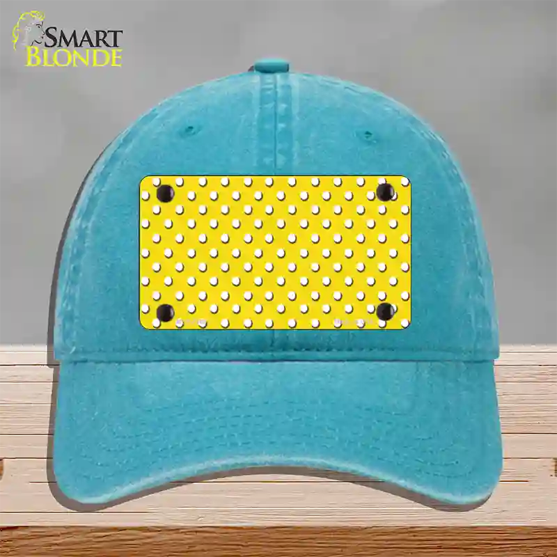 Yellow Polka Dot Novelty License Plate Hat Unconstructed Cotton / Lake Blue