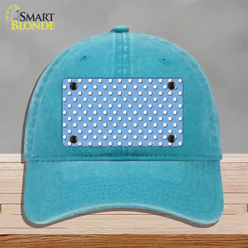 Light Blue Polka Dot Novelty License Plate Hat Unconstructed Cotton / Lake Blue