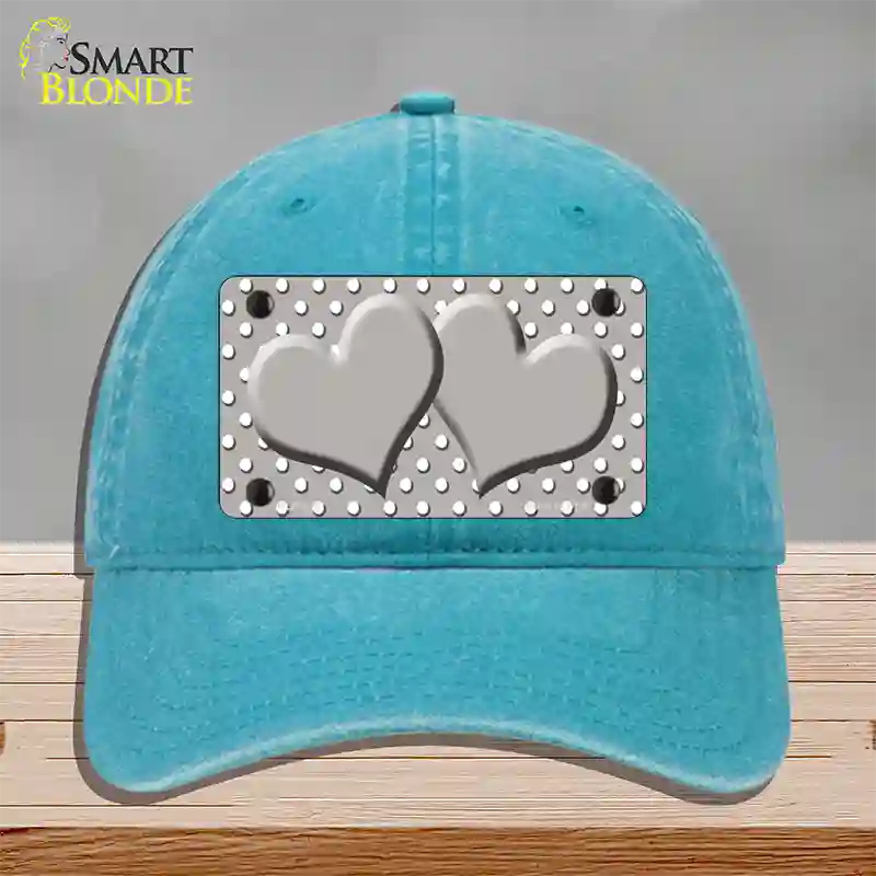 Grey White Polka Dot Center Hearts Novelty License Plate Hat Unconstructed Cotton / Lake Blue