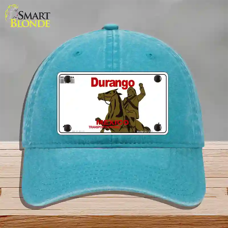 Durango Mexico Novelty License Plate Hat Unconstructed Cotton / Lake Blue