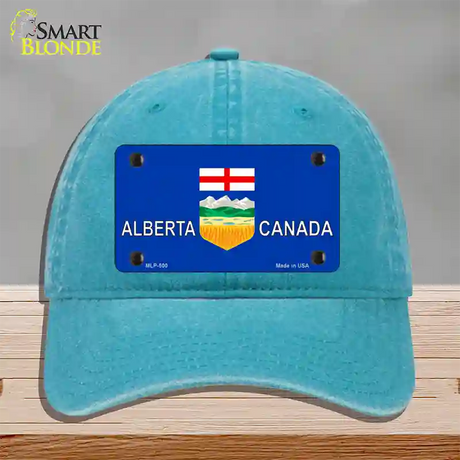 Alberta Canada Novelty License Plate Hat Unconstructed Cotton / Lake Blue
