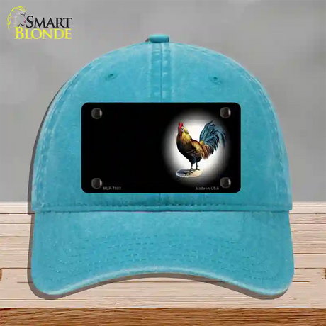 Rooster Offset Black Novelty License Plate Hat Unconstructed Cotton / Lake Blue