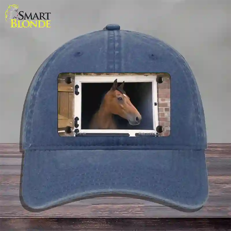 Horse In Barn Novelty License Plate Hat Unconstructed Cotton / Navy