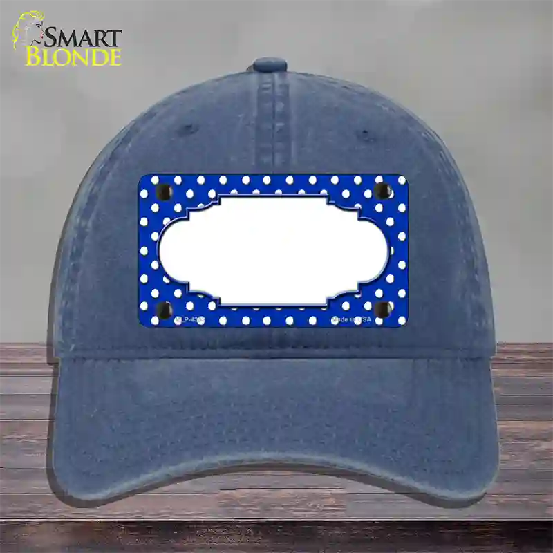 Scallop Blue White Polka Dot Novelty License Plate Hat Unconstructed Cotton / Navy