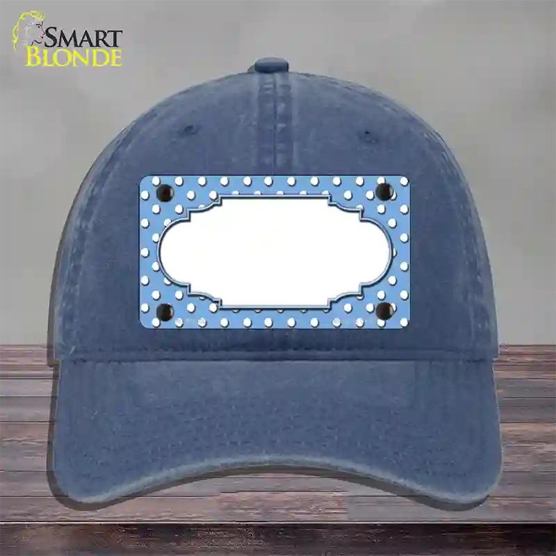 Scallop Light Blue White Polka Dot Novelty License Plate Hat Unconstructed Cotton / Navy