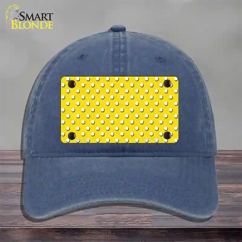 Yellow Polka Dot Novelty License Plate Hat Unconstructed Cotton / Navy