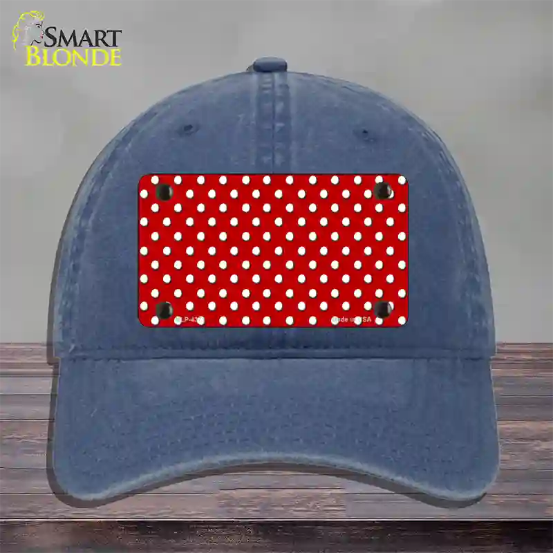 Red Polka Dot Novelty License Plate Hat Unconstructed Cotton / Navy
