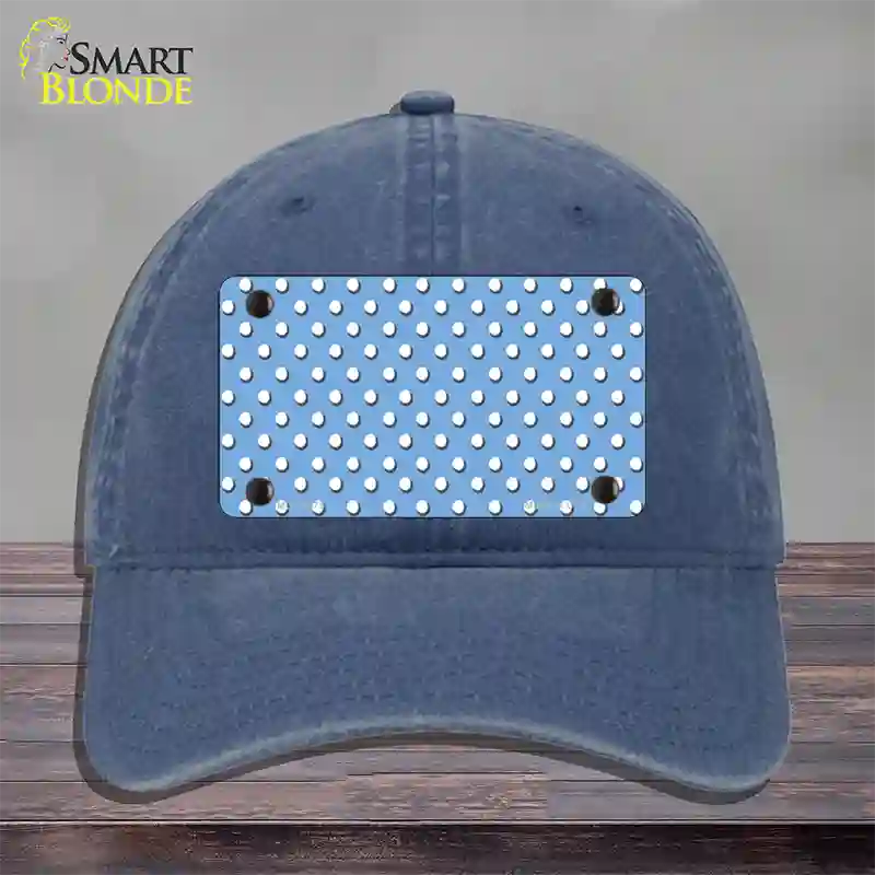 Light Blue Polka Dot Novelty License Plate Hat Unconstructed Cotton / Navy