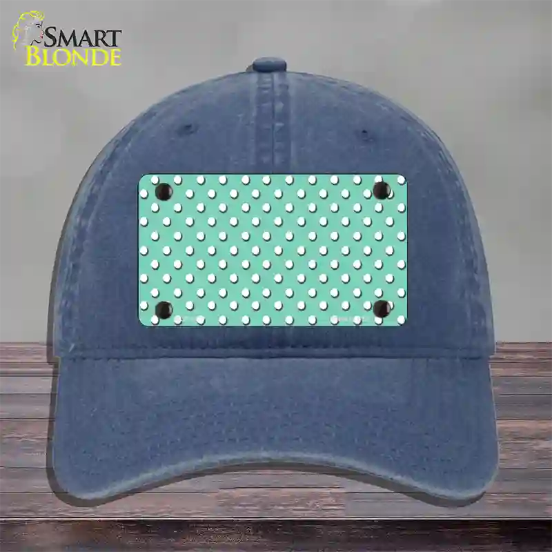 Mint Polka Dot Novelty License Plate Hat Unconstructed Cotton / Navy