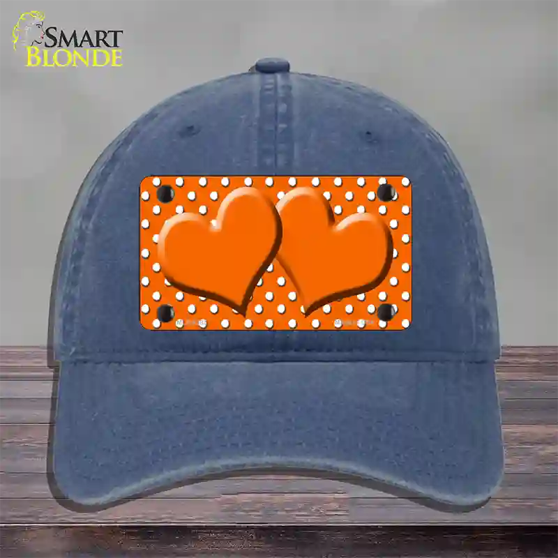 Orange White Polka Dot Center Hearts Novelty License Plate Hat Unconstructed Cotton / Navy