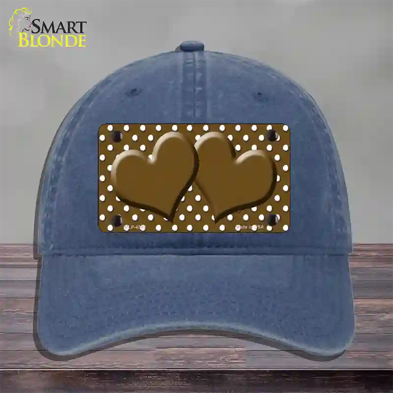 Brown White Polka Dot Center Hearts Novelty License Plate Hat Unconstructed Cotton / Navy