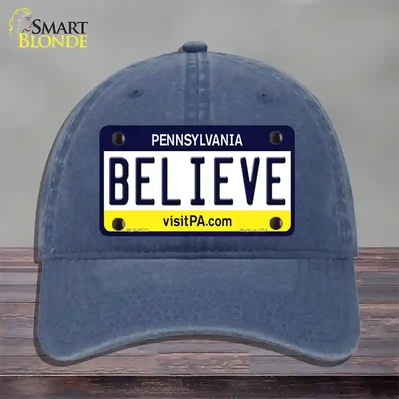 Believe Pennsylvania State Novelty License Plate Hat Unconstructed Cotton / Navy