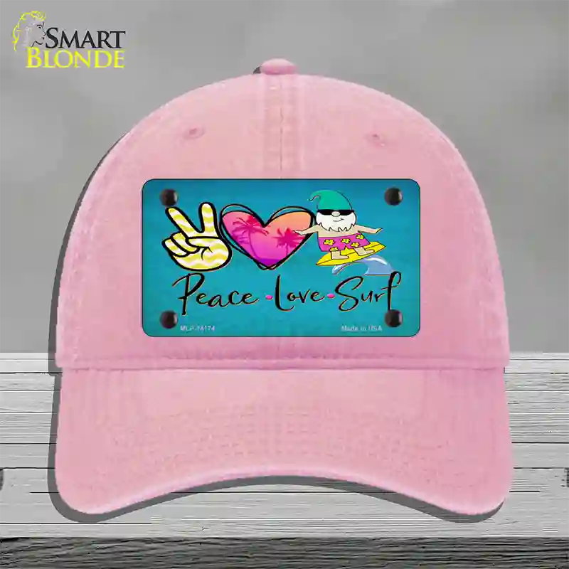 Peace Love Surf Novelty License Plate Hat Unconstructed Cotton / Pink