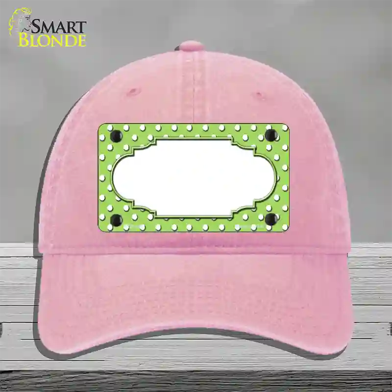 Scallop Lime Green White Polka Dot Novelty License Plate Hat Unconstructed Cotton / Pink