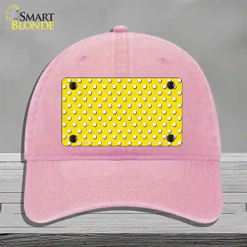 Yellow Polka Dot Novelty License Plate Hat Unconstructed Cotton / Pink