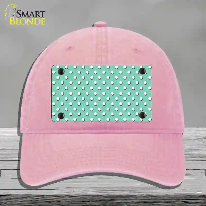 Mint Polka Dot Novelty License Plate Hat Unconstructed Cotton / Pink