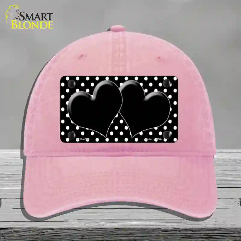 Black White Polka Dot Center Hearts Novelty License Plate Hat Unconstructed Cotton / Pink