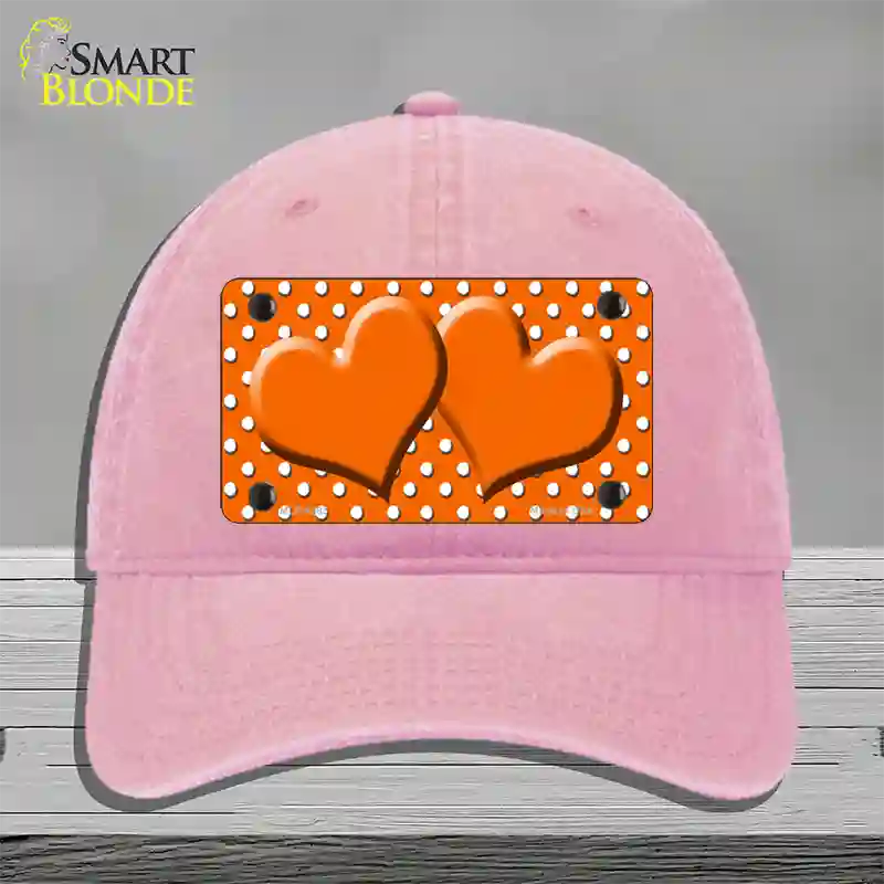 Orange White Polka Dot Center Hearts Novelty License Plate Hat Unconstructed Cotton / Pink