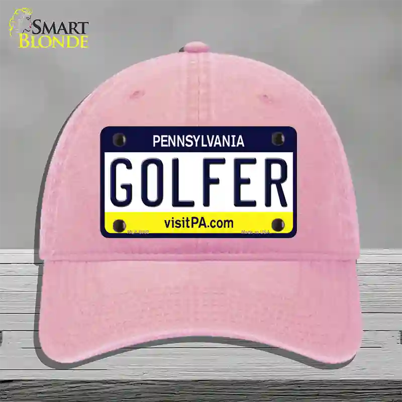 Golfer Pennsylvania State Novelty License Plate Hat Unconstructed Cotton / Pink