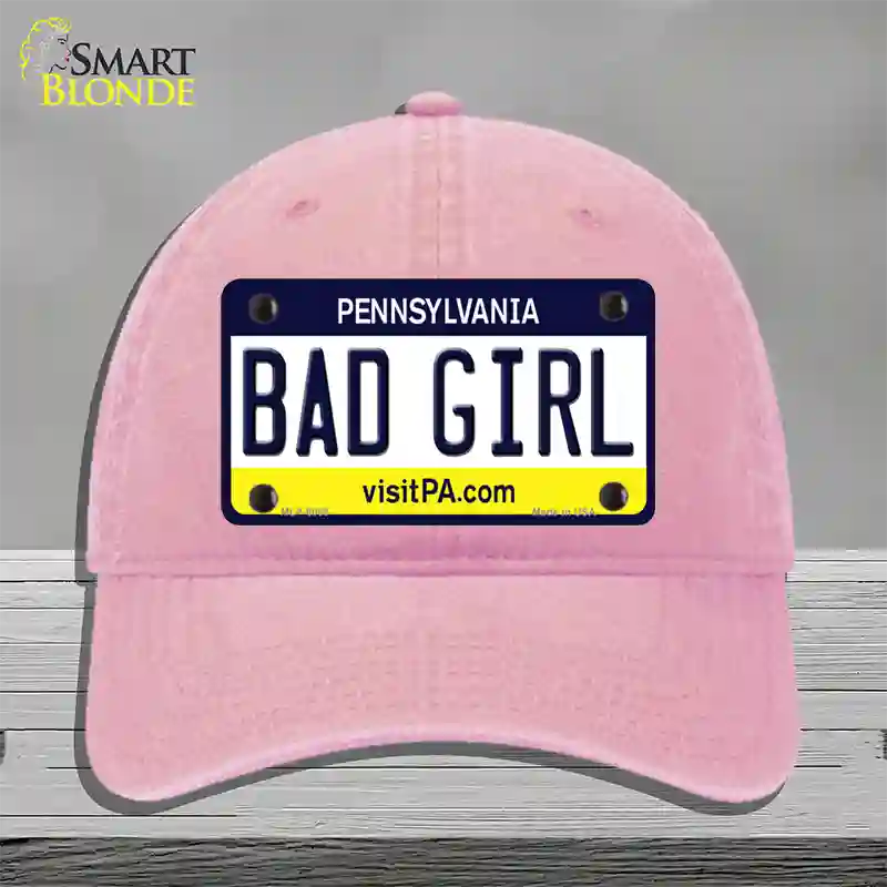 Bad Girl Pennsylvania State Novelty License Plate Hat Unconstructed Cotton / Pink