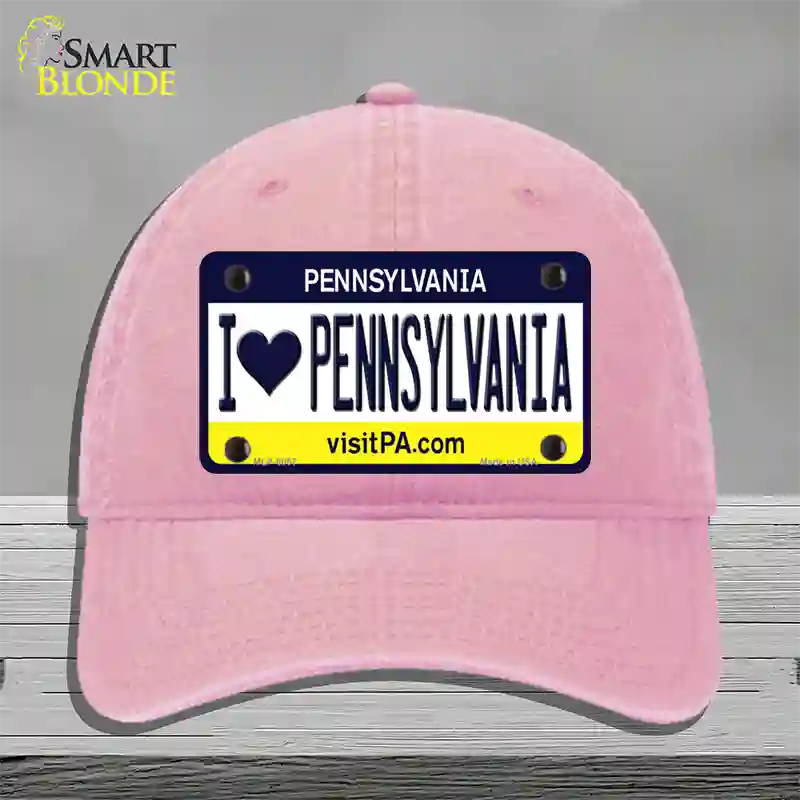 I Love Pennsylvania State Novelty License Plate Hat Unconstructed Cotton / Pink
