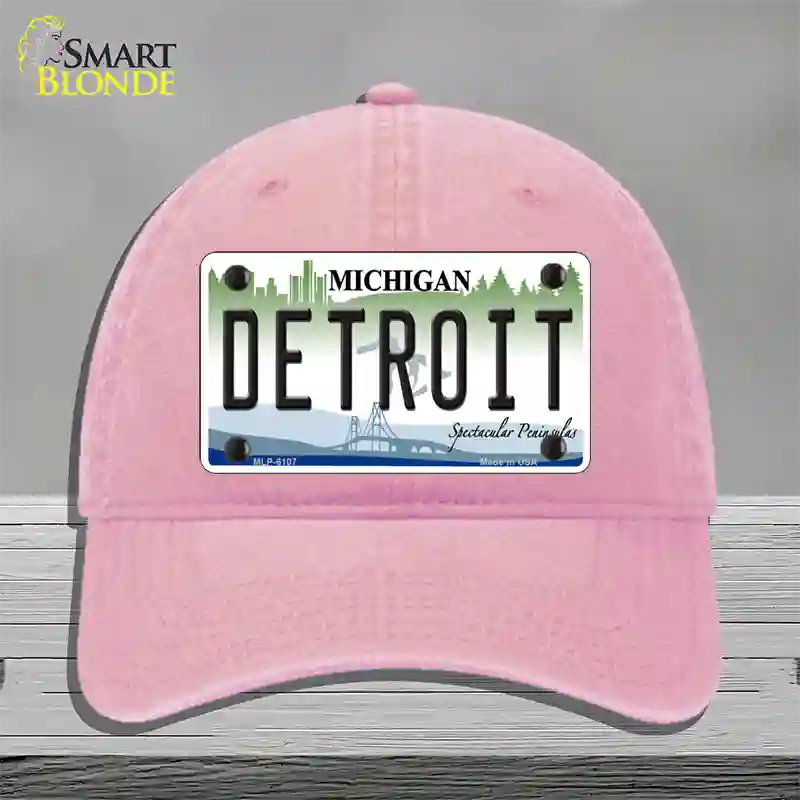 Detroit Michigan Novelty License Plate Hat Unconstructed Cotton / Pink
