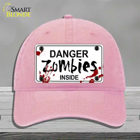 Danger Zombies Inside Novelty License Plate Hat Unconstructed Cotton / Pink