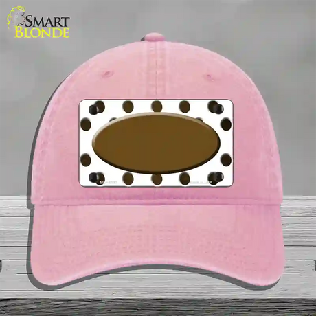 Brown White Dots Oval Oil Rubbed Novelty License Plate Hat Unconstructed Cotton / Pink