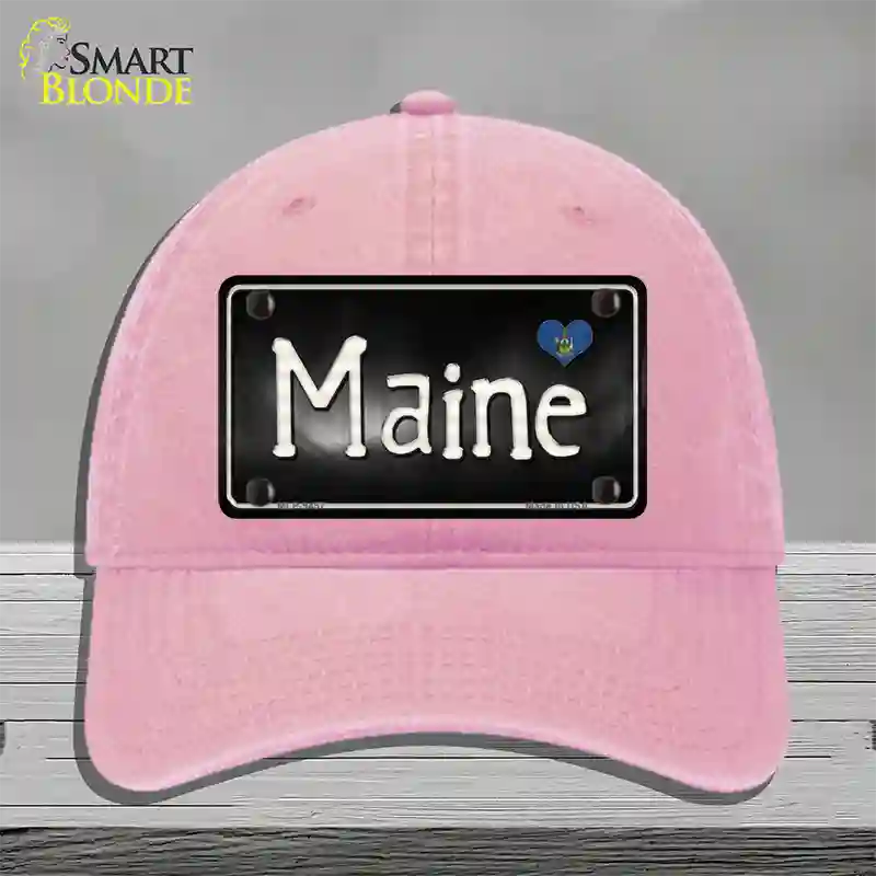 Maine Flag Script Novelty License Plate Hat Unconstructed Cotton / Pink