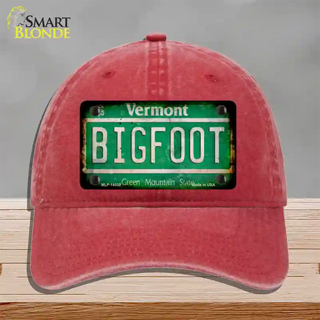Bigfoot Vermont Novelty License Plate Hat Tag Unconstructed Cotton / Red